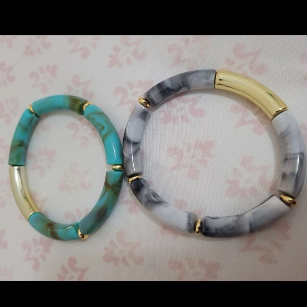 B2G1🌵Boho Turquoise Tube Bead & Gold Tone Stretch Stacking Bracelet NWT - Picture 12 of 15